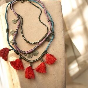 Bohemian Red Gold Tassel Necklace